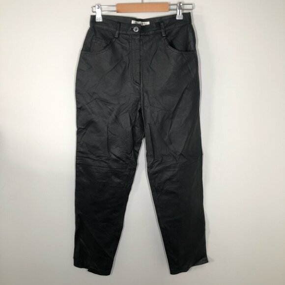 Vintage  Black Leather Pants Mom Jeans Size 8 - Picture 1 of 6